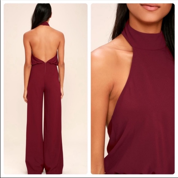 Lulus Moment for Life Wine Red Halter Jumpsuit - Picture 3 of 4
